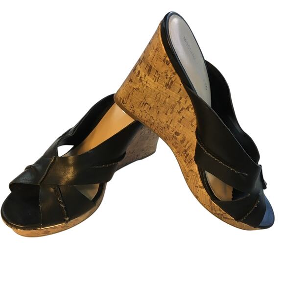 Mossimo Supply Co Slip On Black Cork Platform Wedge Sandals Open Toe 7.5M - Picture 1 of 15
